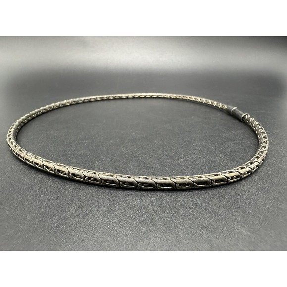 Vtge 16” Textured Ethnic Link Chain Abstract Bar Design Choker Necklace 925 34Gs - Picture 4 of 8